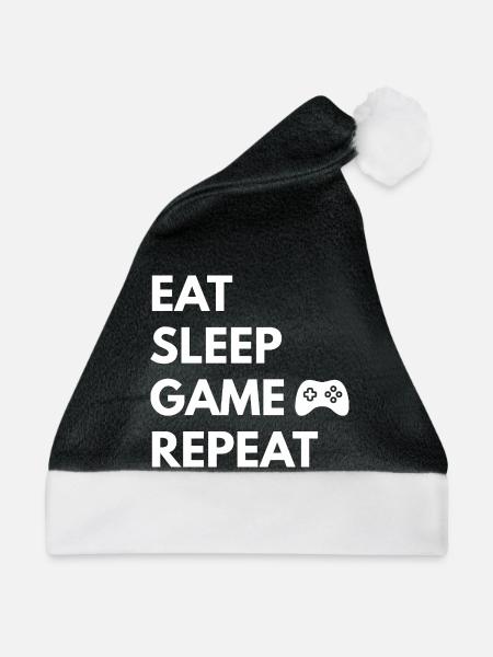 Eat Sleep Game Repeat – Gaming Motto - Weihnachtsmütze - Schwarz/Weiß