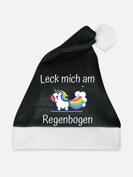 Leck mich am Regenbogen Einhorn Spruch - Weihnachtsmütze - Schwarz/Weiß - Vorne