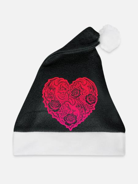 Herz Romantische Drachenrosen Liebe - Weihnachtsmütze - Schwarz/Weiß