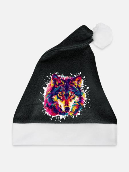 Wolf Tier Animal - Weihnachtsmütze - Schwarz/Weiß