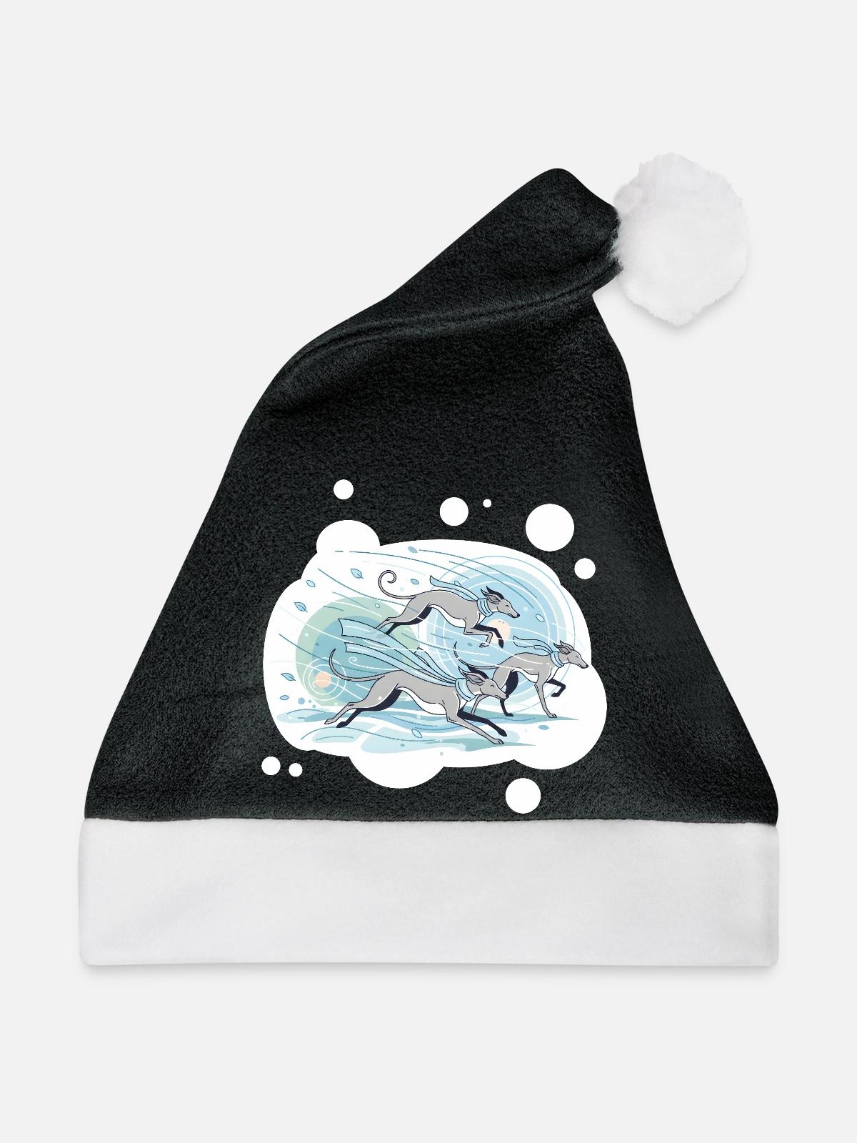 Windhunde - Weihnachtsmütze - Schwarz/Weiß - Vorne
