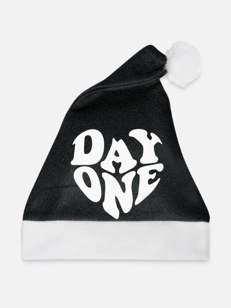 Day One Retro Heart – Anpassbare Farbe - Weihnachtsmütze - Schwarz/Weiß - Vorne