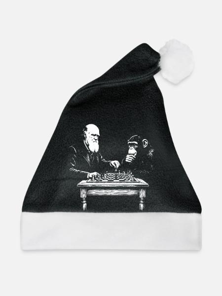 Darwin spielt Schach gegen den Affen - Weihnachtsmütze - Schwarz/Weiß - Vorne