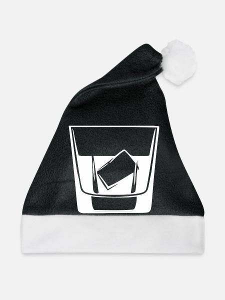 Whiskey Glas Geschenk Barkeeper Kellner  - Weihnachtsmütze - Schwarz/Weiß - Vorne
