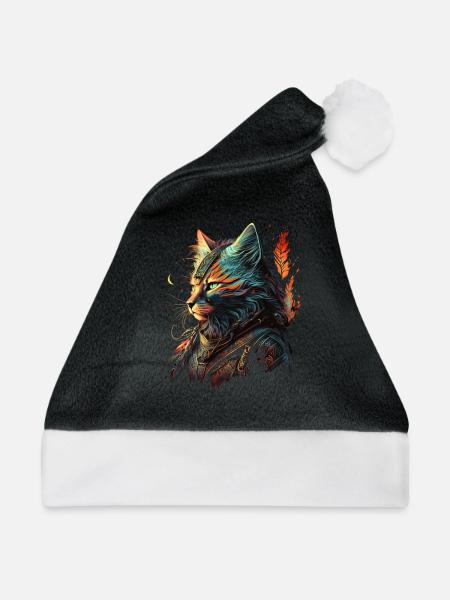 Eine Fantasy-Kriegerkatze - Weihnachtsmütze - Schwarz/Weiß