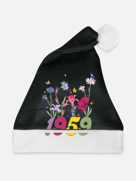 Geburtsjahr 1959 Wildblumen - Weihnachtsmütze - Schwarz/Weiß