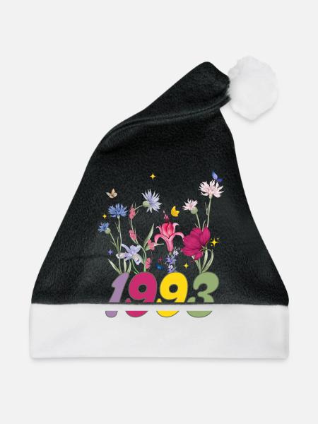 Geburtsjahr 1993 Wildblumen - Weihnachtsmütze - Schwarz/Weiß