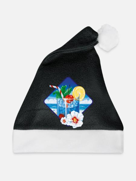 Tropischer Stranddrink im Eisglas - Weihnachtsmütze - Schwarz/Weiß - Vorne