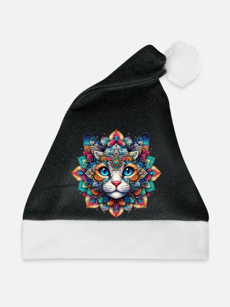 Katze mit Mandalas verziert - Weihnachtsmütze - Schwarz/Weiß