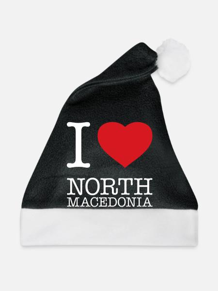 I LOVE NORTH MACEDONIA Nordmazedonien - Weihnachtsmütze - Schwarz/Weiß - Vorne