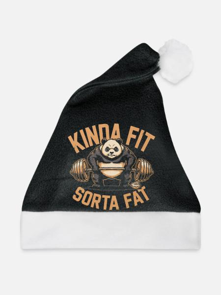 Kinda Fit Panda hebt Gewichte - Weihnachtsmütze - Schwarz/Weiß