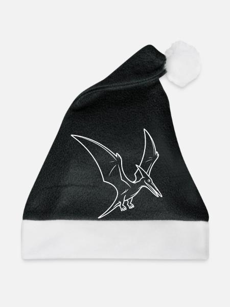 Pterosaurier Linienzeichnung - Weihnachtsmütze - Schwarz/Weiß - Vorne