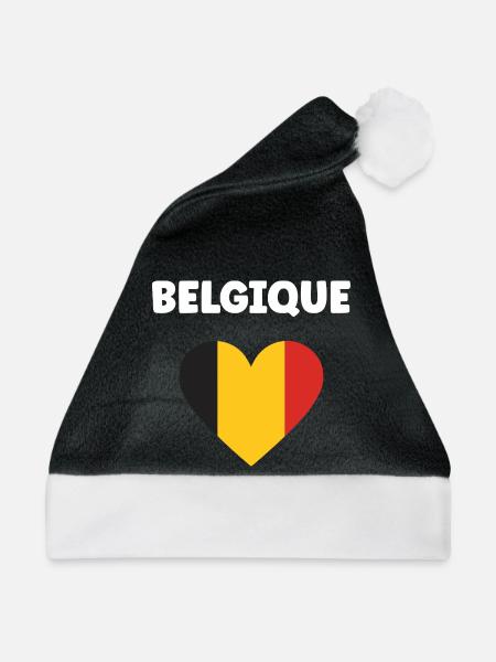 Belgisches Trikoloreherz - Weihnachtsmütze - Schwarz/Weiß