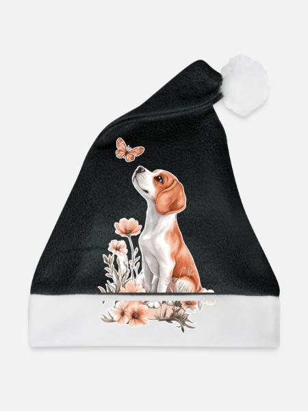 Beagle und Schmetterling - Weihnachtsmütze - Schwarz/Weiß