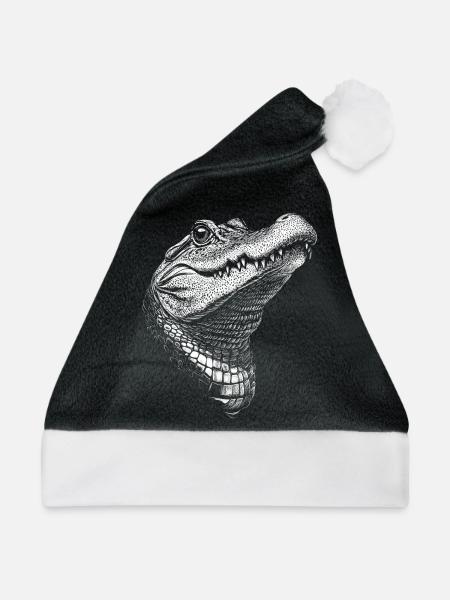 Alligator Portrait Krokodil Tiere Tier - Weihnachtsmütze - Schwarz/Weiß - Vorne