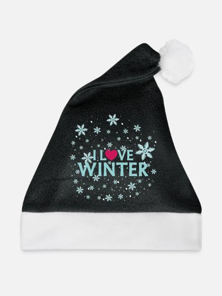 I LOVE WINTER Schneesterne - Weihnachtsmütze - Schwarz/Weiß
