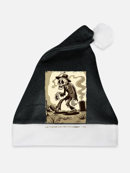 Skelett-Gentleman im Friedhof - Weihnachtsmütze - Schwarz/Weiß
