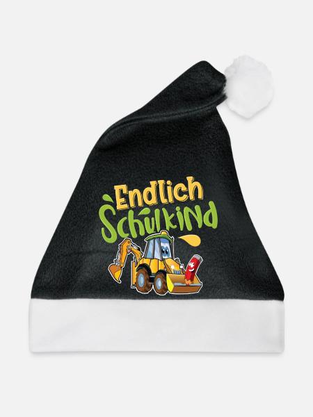 Endlich Schulkind Bagger - Weihnachtsmütze - Schwarz/Weiß - Vorne