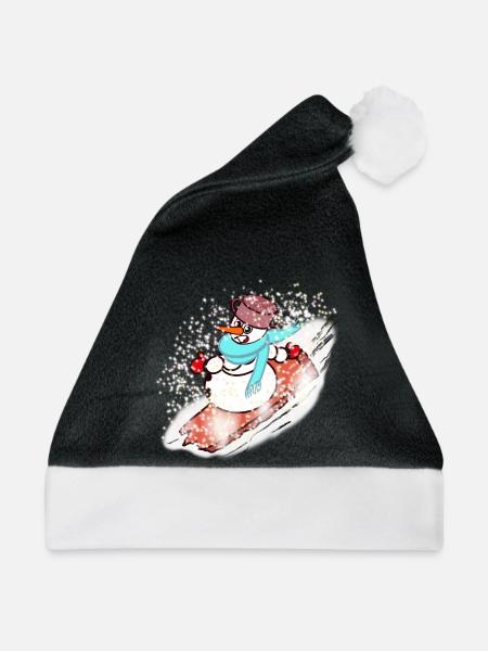 Schneemann mit Schal und Snowboard - Weihnachtsmütze - Schwarz/Weiß