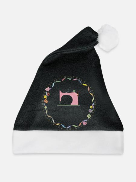 nostalgisch bunte Nähmaschine mit Knöpfe - Weihnachtsmütze - Schwarz/Weiß