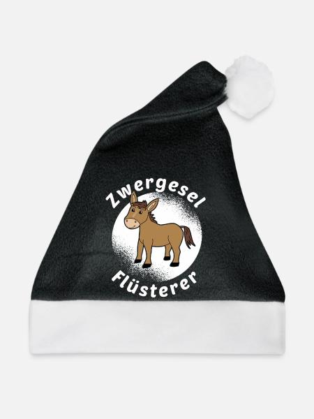 Zwergesel Flüsterer Miniesel Esel Muli Geschenk - Weihnachtsmütze - Schwarz/Weiß - Vorne