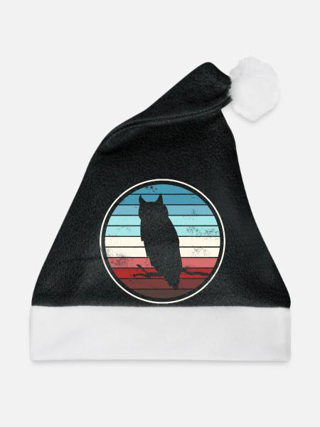 Eule Eulen - Weihnachtsmütze - Schwarz/Weiß - Vorne