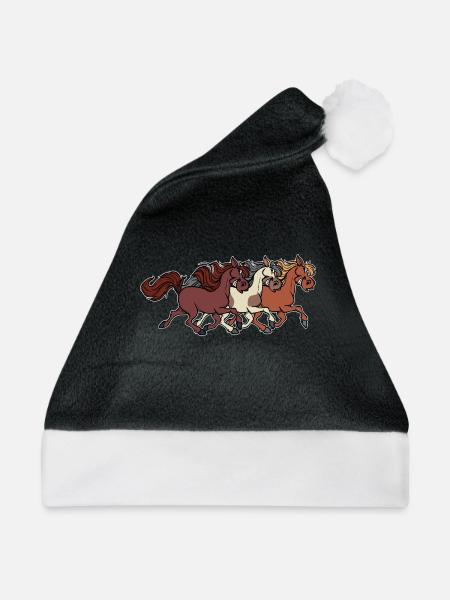 Hengst Galopp Pferde Islandpferde Pferdenarr - Weihnachtsmütze - Schwarz/Weiß - Vorne