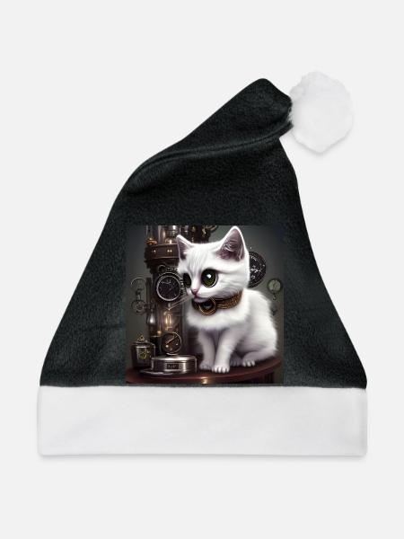 Kleine Steampunk-Katze - Weihnachtsmütze - Schwarz/Weiß