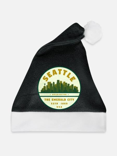 Seattle Emerald City Skyline - Weihnachtsmütze - Schwarz/Weiß - Vorne