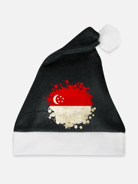 Singapore Flaggen Design - Weihnachtsmütze - Schwarz/Weiß