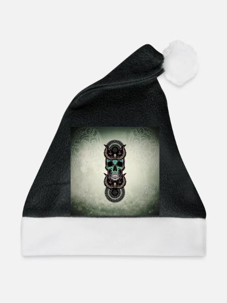 Totenkopf mit Eule - Weihnachtsmütze - Schwarz/Weiß