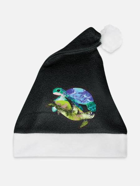 Aquarell Leitfähige Tropfen Schildkröte - Weihnachtsmütze - Schwarz/Weiß