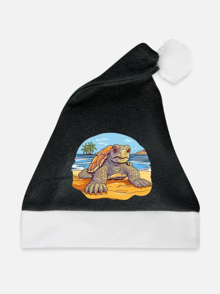 Schildkröte am Strand Illustration - Weihnachtsmütze - Schwarz/Weiß
