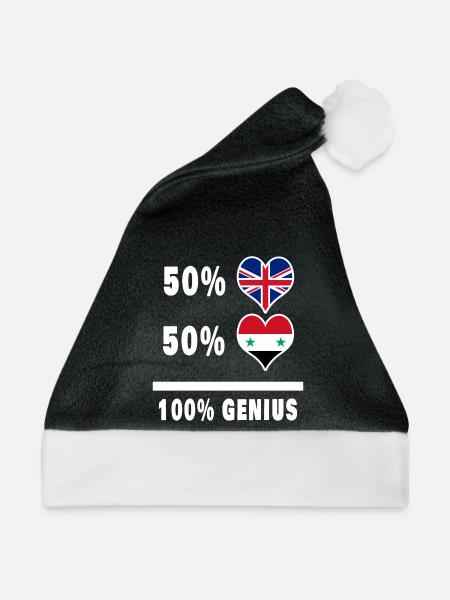 Syrien und Großbritannien 100% Genius Flagge - Weihnachtsmütze - Schwarz/Weiß - Vorne