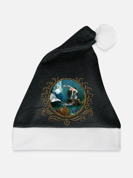 Wunderbare Steampunk-Meerjungfrau in der Tiefsee - Weihnachtsmütze - Schwarz/Weiß