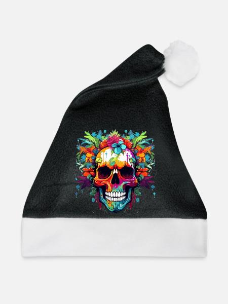 Bunter Blumenkopf Totenschädel - Weihnachtsmütze - Schwarz/Weiß