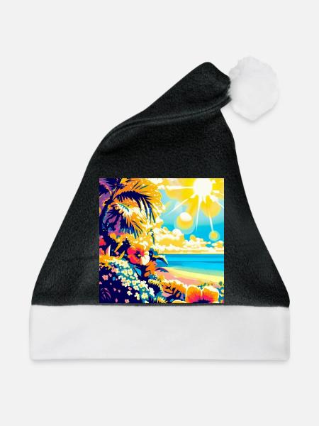 Tropischer Retro Strand und Sonnenschein - Weihnachtsmütze - Schwarz/Weiß