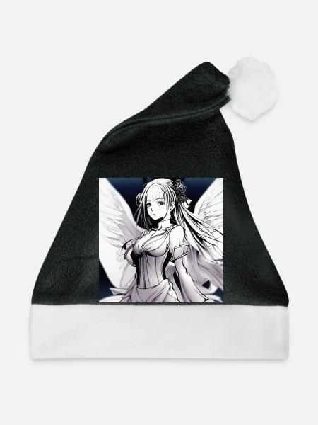 Engelfigur im Noir-Kontrast - Weihnachtsmütze - Schwarz/Weiß