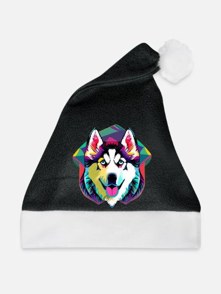 Farbenfroher Husky - Weihnachtsmütze - Schwarz/Weiß