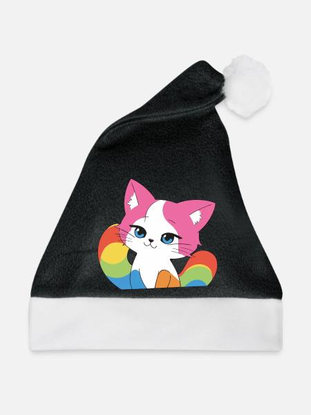 Rainbow Cat Pop Art - Weihnachtsmütze - Schwarz/Weiß