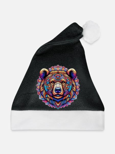 Bär mit Mandalas verziert - Weihnachtsmütze - Schwarz/Weiß