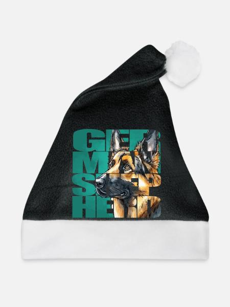 Deutscher Schäferhund Portrait - Weihnachtsmütze - Schwarz/Weiß