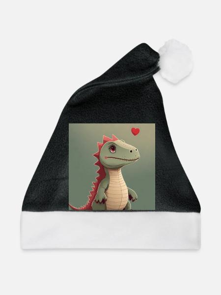 Liebes-Dino mit Herzballon - Weihnachtsmütze - Schwarz/Weiß