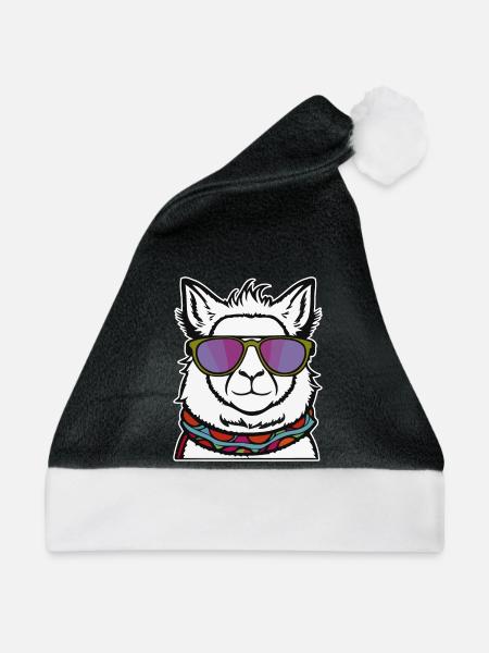 Cooles Lama - Weihnachtsmütze - Schwarz/Weiß - Vorne