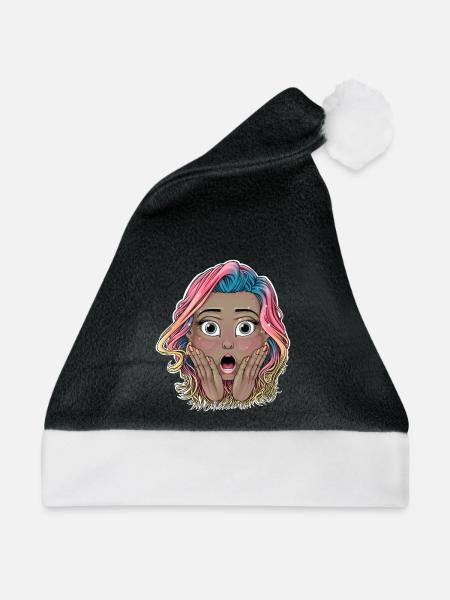 Lebendiges schockiertes Mädchen Illustration - Weihnachtsmütze - Schwarz/Weiß