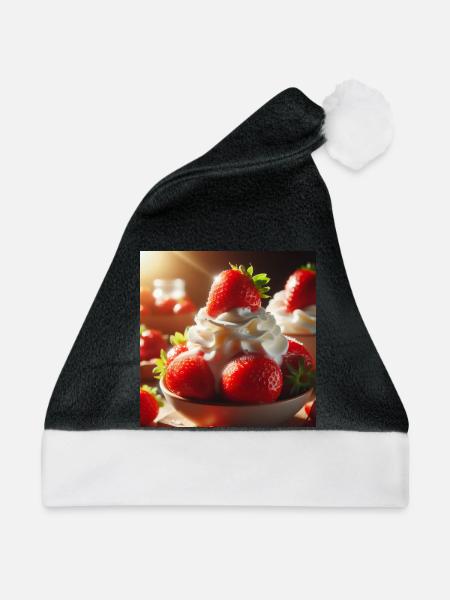 Erdbeere mit Sahne - Weihnachtsmütze - Schwarz/Weiß