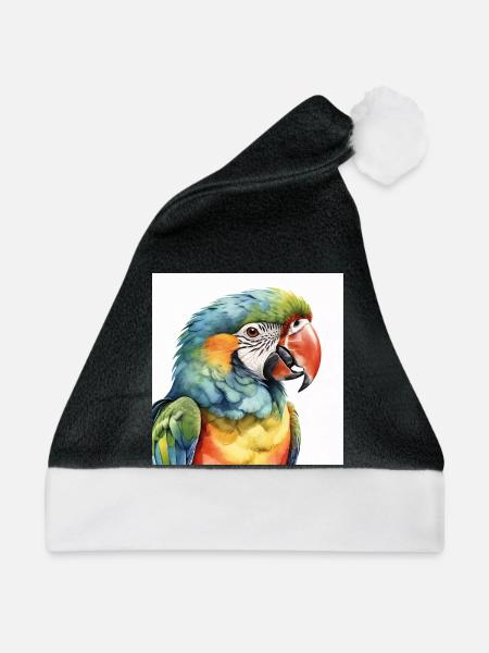Aquarell-Ara - Weihnachtsmütze - Schwarz/Weiß