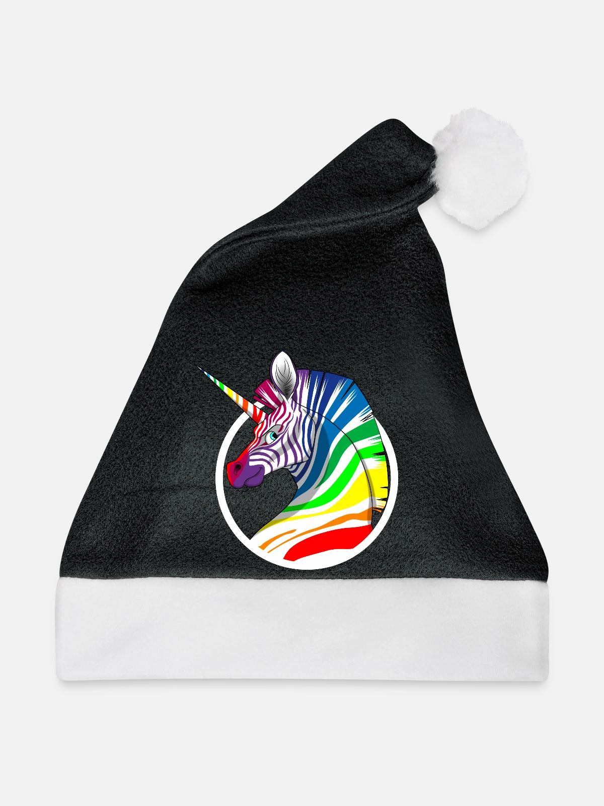 Regenbogen Einhorn Zebra - Weihnachtsmütze - Schwarz/Weiß - Vorne