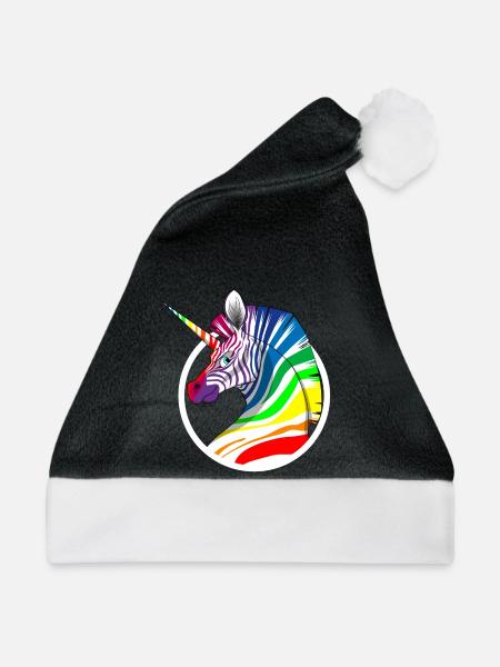 Regenbogen Einhorn Zebra - Weihnachtsmütze - Schwarz/Weiß - Vorne