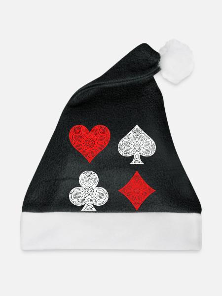 Glücksspiel Roulette Lotterie Poker Zocken Casino - Weihnachtsmütze - Schwarz/Weiß - Vorne